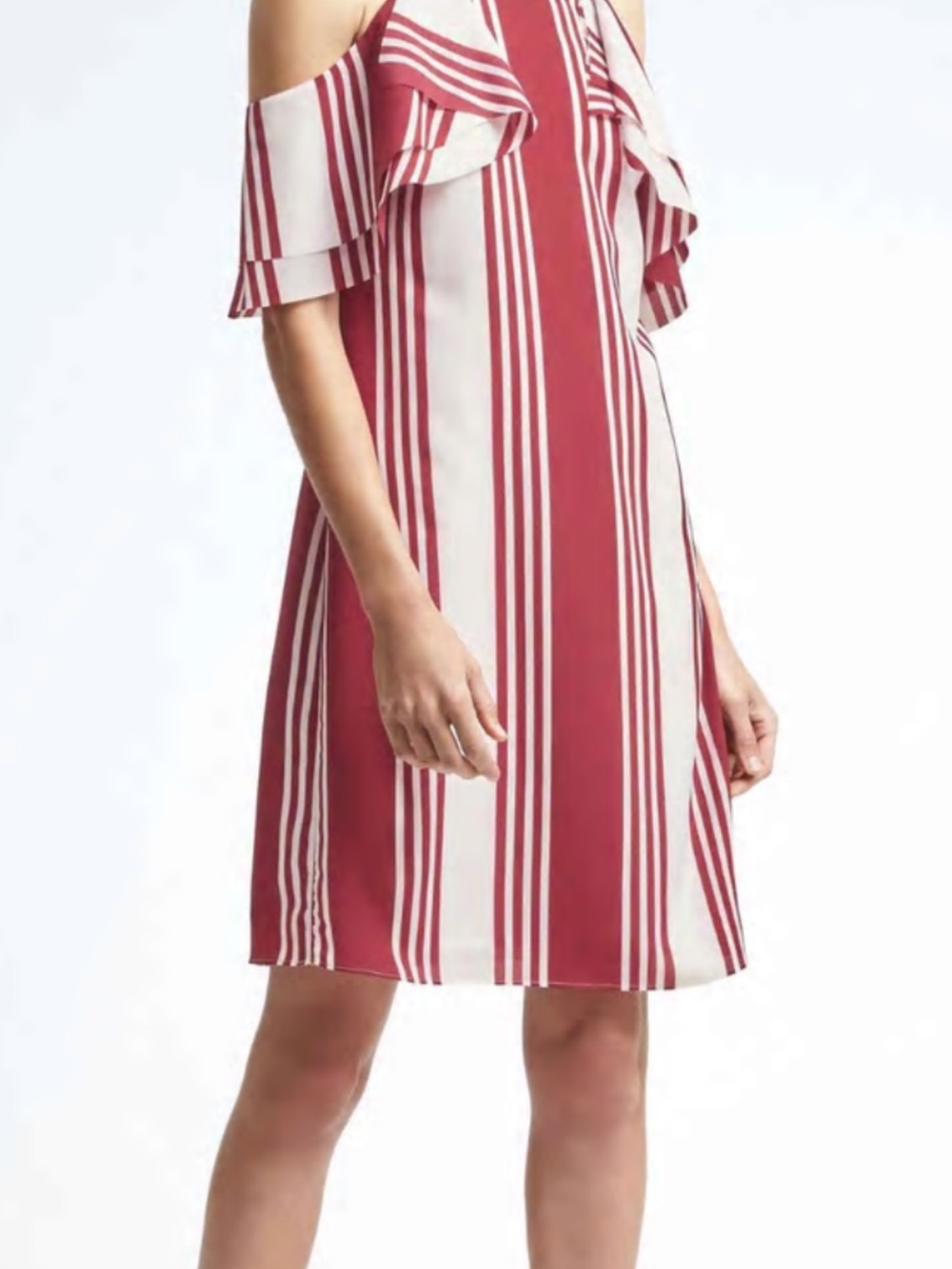 Banana Republic Cold-Shoulder Striped Dress in Red and White